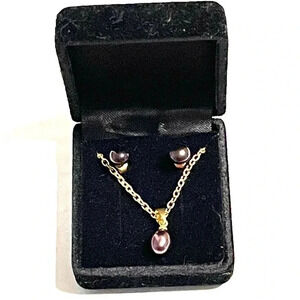 Peacock Freshwater Pearl18K Gold Plated 18" Necklace & Stud Earring Set